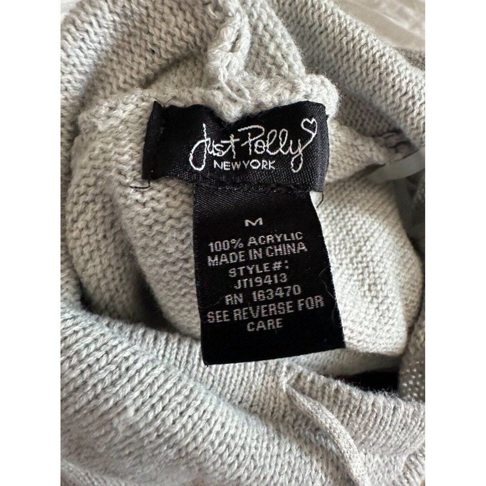 Just Polly NY Teddy Bear Distressed Knit Hoodie Sweater Women’s M Gray Oversized - Picture 6 of 8
